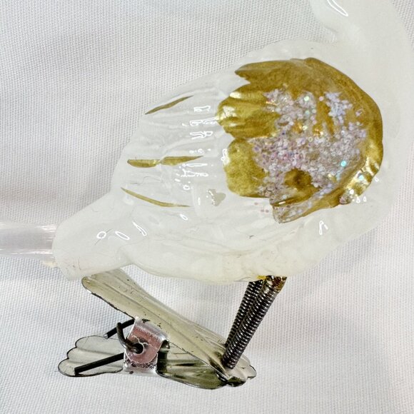 White Swan Christmas Blown Glass Bird Spun Glass Tail Tree Clip German Ornament - Picture 5 of 6